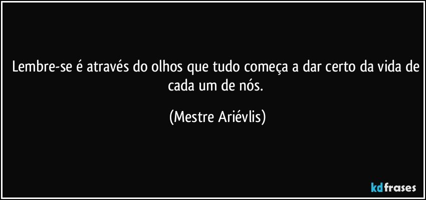 lembre-se é através do olhos que tudo começa a dar certo da vida de cada um de nós. (Mestre Ariévlis)