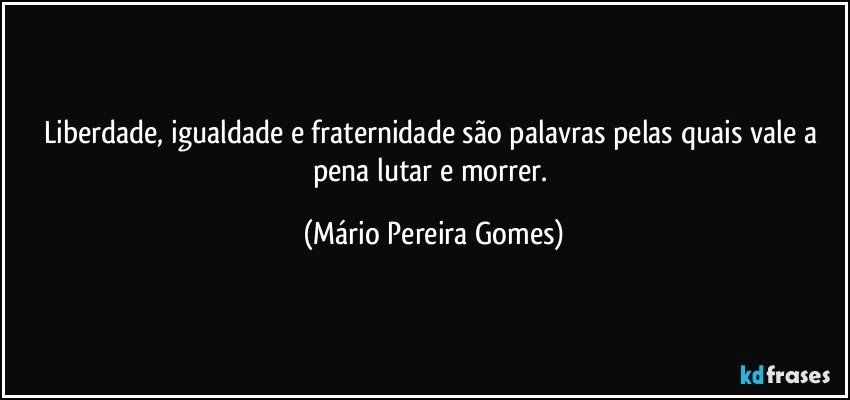 Liberdade, igualdade e fraternidade são palavras pelas quais vale a pena lutar e morrer. (Mário Pereira Gomes)