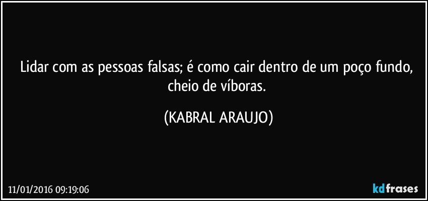 Lidar com as pessoas falsas; é como cair dentro de um poço fundo, cheio de víboras. (KABRAL ARAUJO)