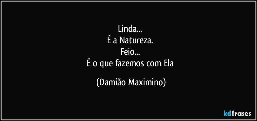 Linda... 
É a Natureza. 
Feio... 
É o que fazemos com Ela (Damião Maximino)