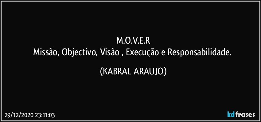 M.O.V.E.R
Missão, Objectivo, Visão , Execução e Responsabilidade. (KABRAL ARAUJO)