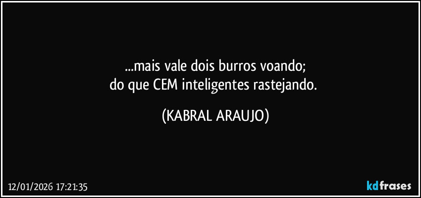 ...mais vale dois burros voando;
do que CEM inteligentes rastejando. (KABRAL ARAUJO)