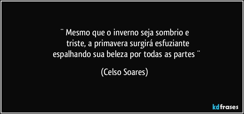 ¨ Mesmo que o inverno seja sombrio e
          triste,  a primavera surgirá esfuziante
          espalhando sua beleza por todas as partes  ¨ (Celso Soares)