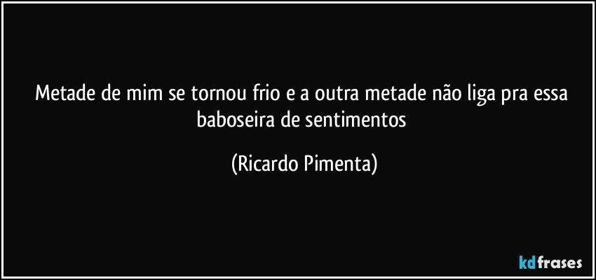 Metade de mim se tornou frio e a outra metade não liga pra essa baboseira de sentimentos (Ricardo Pimenta)