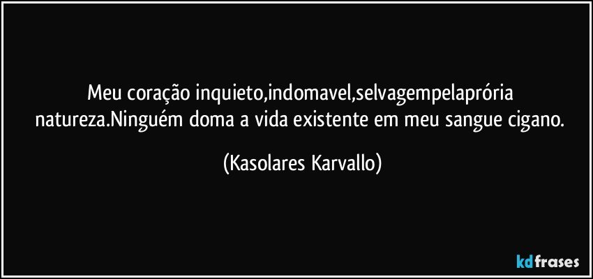 Meu coração inquieto,indomavel,selvagempelaprória natureza.Ninguém doma a vida existente em meu sangue cigano. (Kasolares Karvallo)