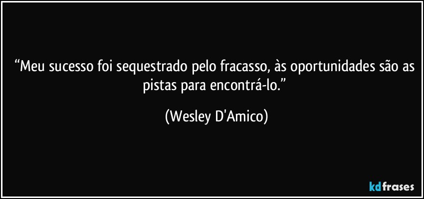 “Meu sucesso foi sequestrado pelo fracasso, às oportunidades são as pistas para encontrá-lo.” (Wesley D'Amico)