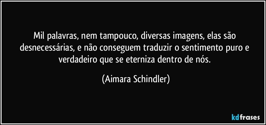 Mil palavras, nem tampouco, diversas imagens, elas são desnecessárias, e não conseguem traduzir o sentimento puro e verdadeiro que se eterniza dentro de nós. (Aimara Schindler)