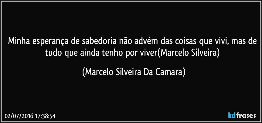 Minha esperança de sabedoria não advém das coisas que vivi, mas de tudo que ainda tenho por viver(Marcelo Silveira) (Marcelo Silveira Da Camara)