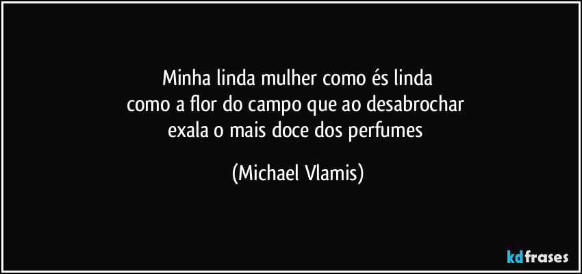 Minha linda mulher como és linda
como a flor do campo que ao desabrochar
exala o mais doce dos perfumes (Michael Vlamis)