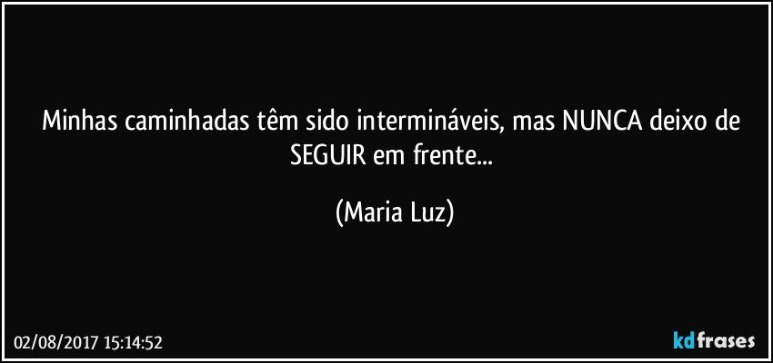 Minhas caminhadas têm sido intermináveis, mas NUNCA deixo de SEGUIR em frente... (Maria Luz)