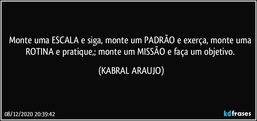 Monte uma ESCALA e siga, monte um PADRÃO e exerça, monte uma ROTINA e pratique,; monte um MISSÃO e faça um objetivo. (KABRAL ARAUJO)