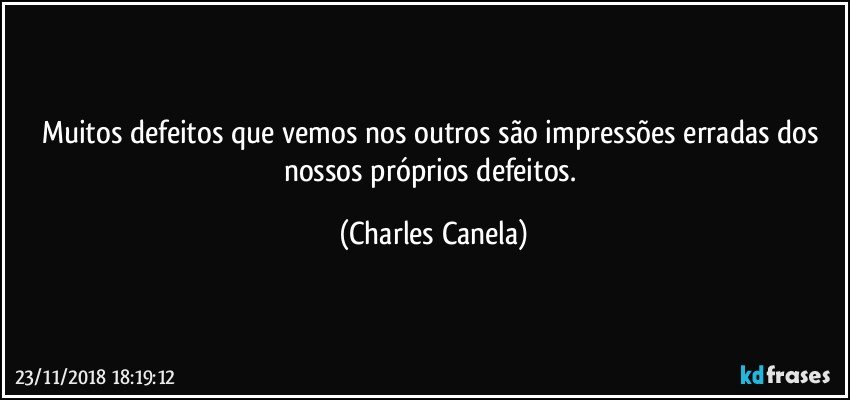 Muitos defeitos que vemos nos outros são impressões erradas dos nossos próprios defeitos. (Charles Canela)