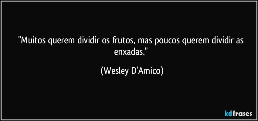 "Muitos querem dividir os frutos, mas poucos querem dividir as enxadas." (Wesley D'Amico)