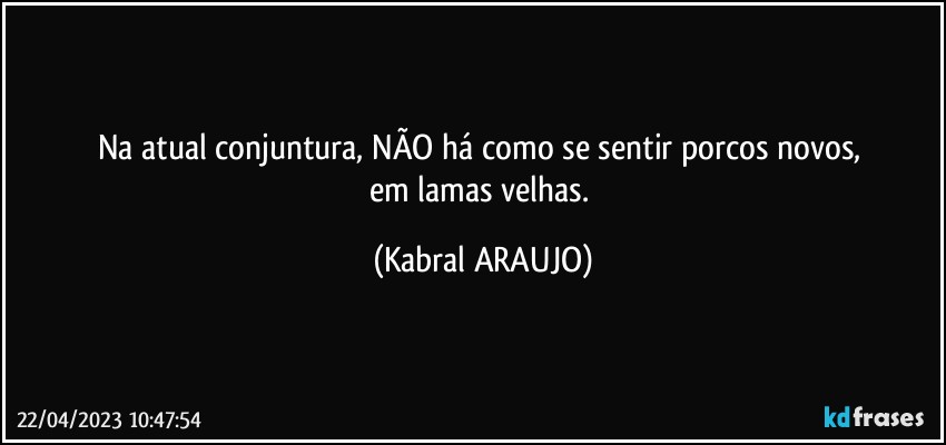 Na atual conjuntura, NÃO há como se sentir porcos novos, 
em lamas velhas. (KABRAL ARAUJO)