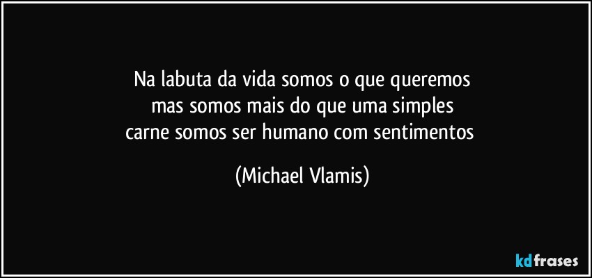 Na labuta da vida somos o que queremos
mas somos mais do que uma simples
carne somos ser humano com sentimentos (Michael Vlamis)