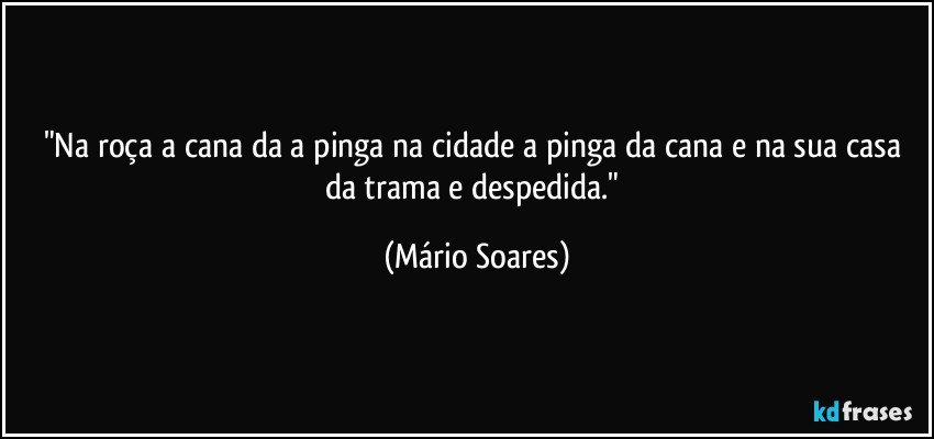 "Na roça a cana da a pinga na cidade a pinga da cana e na sua casa da trama e despedida." (Mário Soares)