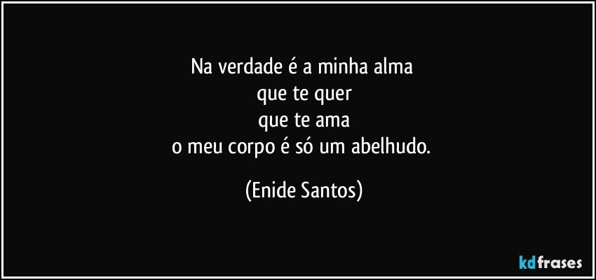 Na verdade é a minha alma 
que te quer
que te ama
o meu corpo é só um abelhudo. (Enide Santos)