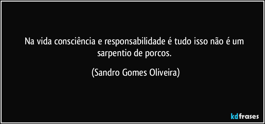 Na vida consciência e responsabilidade é tudo isso não é um sarpentio de porcos. (Sandro Gomes Oliveira)