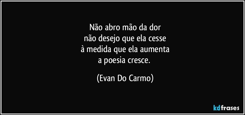 Não abro mão da dor
não desejo que ela cesse
à medida que ela aumenta
a poesia cresce. (Evan Do Carmo)