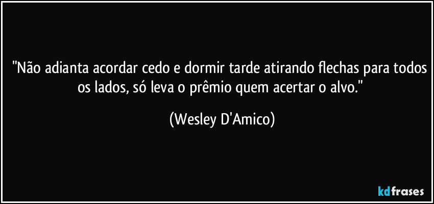 "Não adianta acordar cedo e dormir tarde atirando flechas para todos os lados, só leva o prêmio quem acertar o alvo." (Wesley D'Amico)