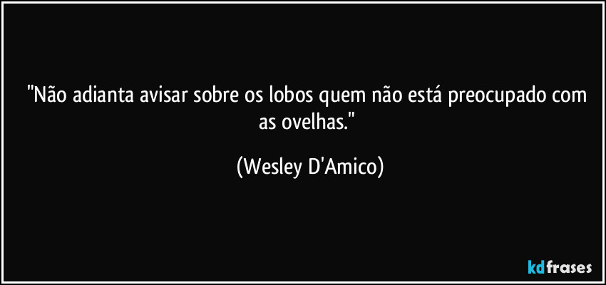"Não adianta avisar sobre os lobos quem não está preocupado com as ovelhas." (Wesley D'Amico)