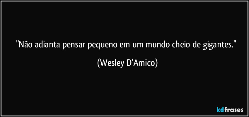 "Não adianta pensar pequeno em um mundo cheio de gigantes." (Wesley D'Amico)
