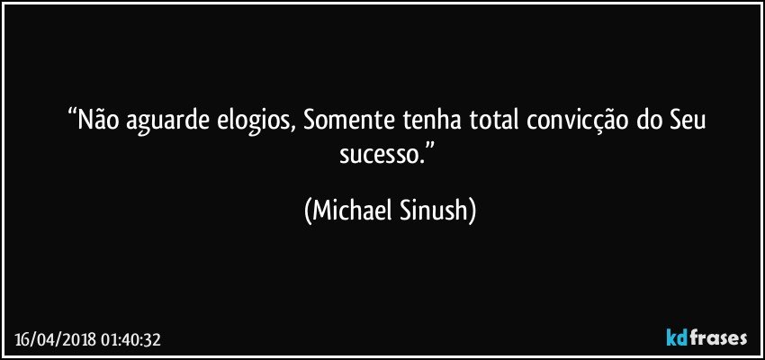 “Não aguarde elogios, Somente tenha total convicção do Seu sucesso.” (Michael Sinush)