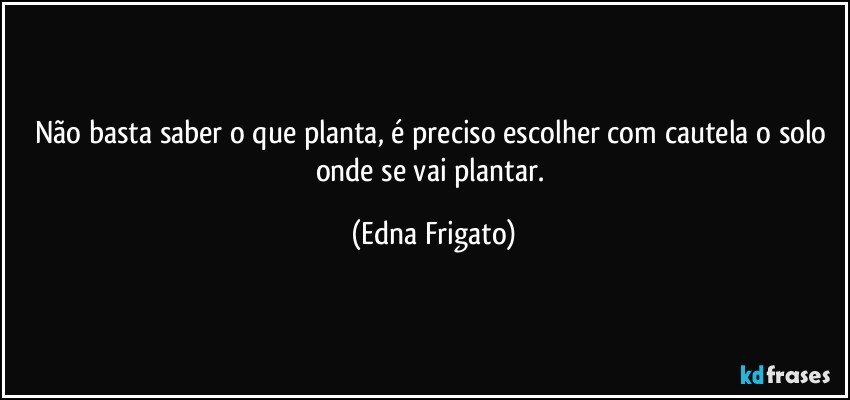 Não basta saber o que planta, é preciso escolher com cautela o solo onde se vai plantar. (Edna Frigato)