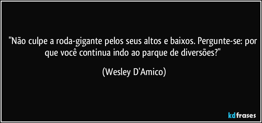 "Não culpe a roda-gigante pelos seus altos e baixos. Pergunte-se: por que você continua indo ao parque de diversões?" (Wesley D'Amico)