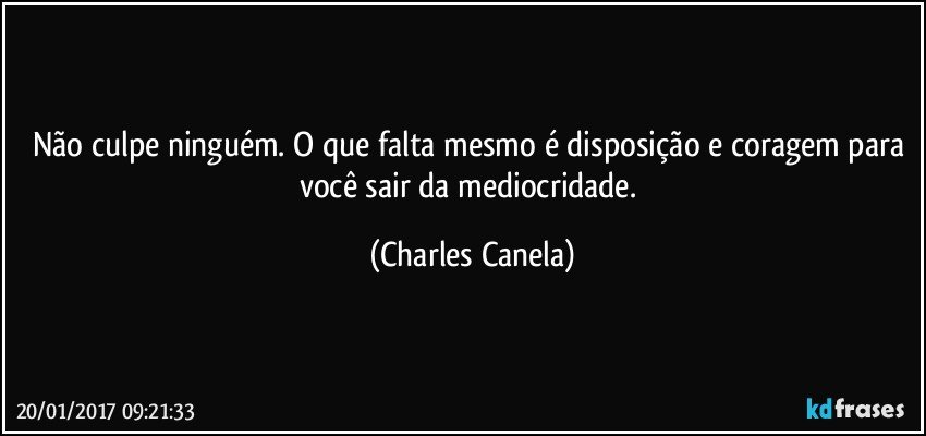 Não culpe ninguém. O que falta mesmo é disposição e coragem para você sair da mediocridade. (Charles Canela)