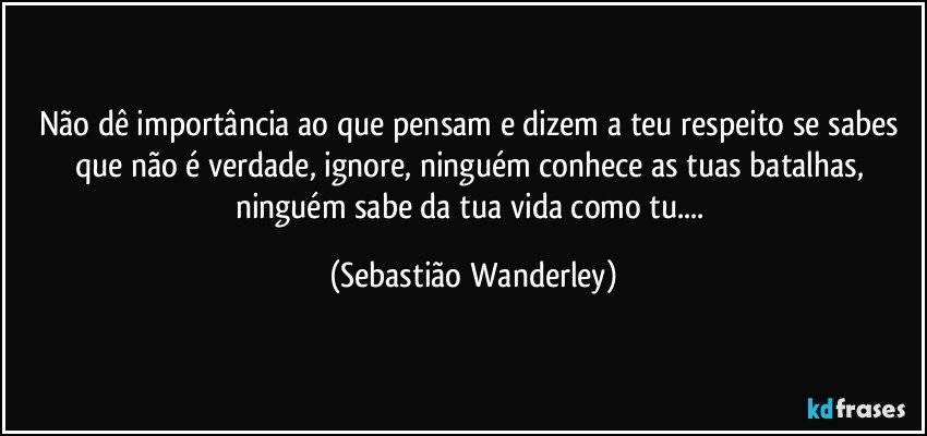 Não dê importância ao que pensam e dizem a teu respeito se sabes que não é verdade, ignore, ninguém conhece as tuas batalhas, ninguém sabe da tua vida como tu... (Sebastião Wanderley)