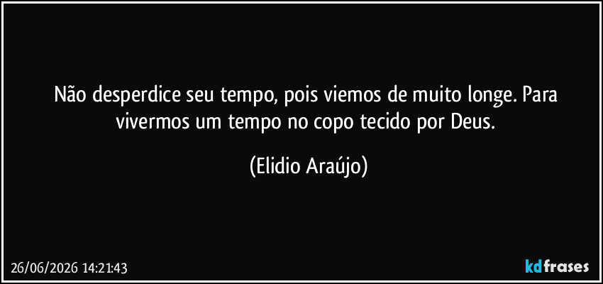Não desperdice seu tempo, pois viemos de muito longe. Para vivermos um tempo no copo tecido por Deus. (Elidio Araújo)