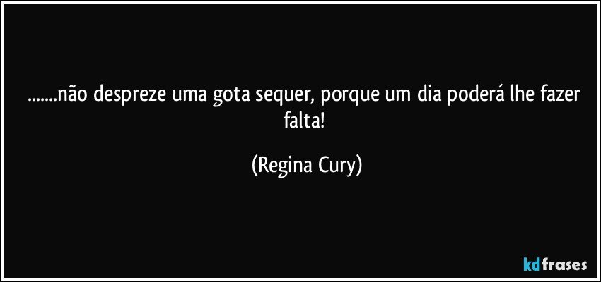 ...não despreze uma gota sequer, porque um dia poderá  lhe fazer falta! (Regina Cury)