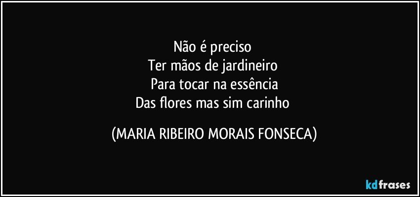 Não é preciso 
Ter mãos de jardineiro 
Para tocar na essência
Das flores mas sim carinho (MARIA RIBEIRO MORAIS FONSECA)