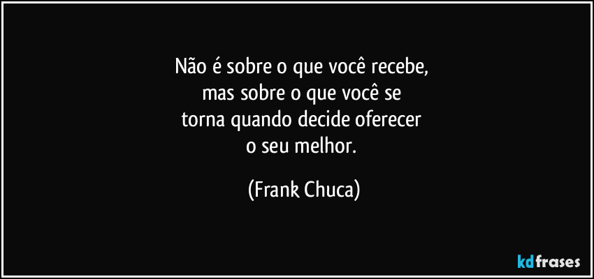 Não é sobre o que você recebe, 
mas sobre o que você se 
torna quando decide oferecer 
o seu melhor. (Frank Chuca)