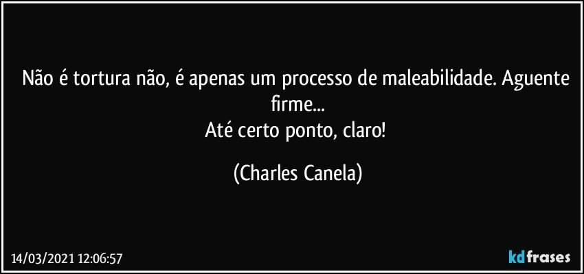 Não é tortura não, é apenas um processo de maleabilidade. Aguente firme...
Até certo ponto, claro! (Charles Canela)