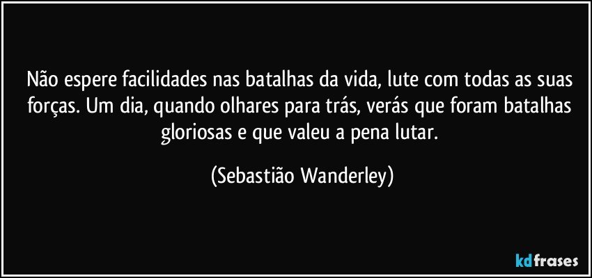 Não espere facilidades nas batalhas da vida, lute com todas as suas forças. Um dia, quando olhares para trás, verás que foram batalhas gloriosas e que valeu a pena lutar. (Sebastião Wanderley)