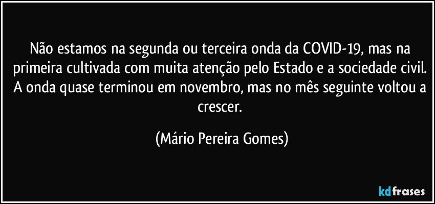 Não estamos na segunda ou terceira onda da COVID-19, mas na primeira cultivada com muita atenção pelo Estado e a sociedade civil. A onda quase terminou em novembro, mas no mês seguinte voltou a crescer. (Mário Pereira Gomes)