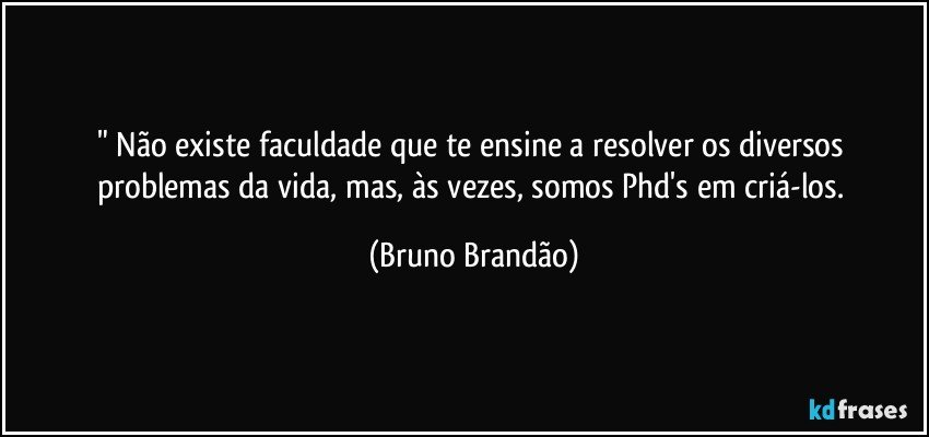 " Não existe faculdade que te ensine a resolver os diversos problemas da vida, mas, às vezes, somos Phd's em criá-los. (Bruno Brandão)
