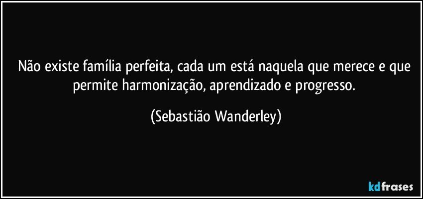 Não existe família perfeita, cada um está naquela que merece e que permite harmonização, aprendizado e progresso. (Sebastião Wanderley)