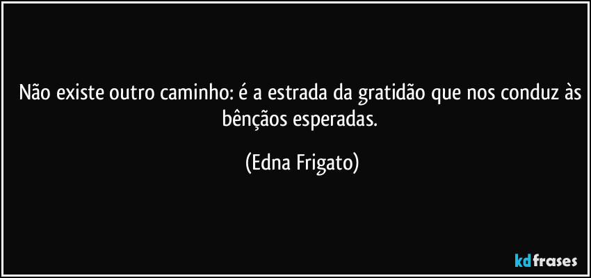 Não existe outro caminho: é a estrada da gratidão que nos conduz às bênçãos esperadas. (Edna Frigato)