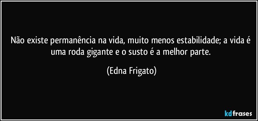 Não existe permanência na vida, muito menos estabilidade; a vida é uma roda gigante e o susto é a melhor parte. (Edna Frigato)