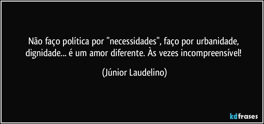 Não faço política por "necessidades", faço por urbanidade, dignidade... é um amor diferente. Às vezes incompreensível! (Júnior Laudelino)