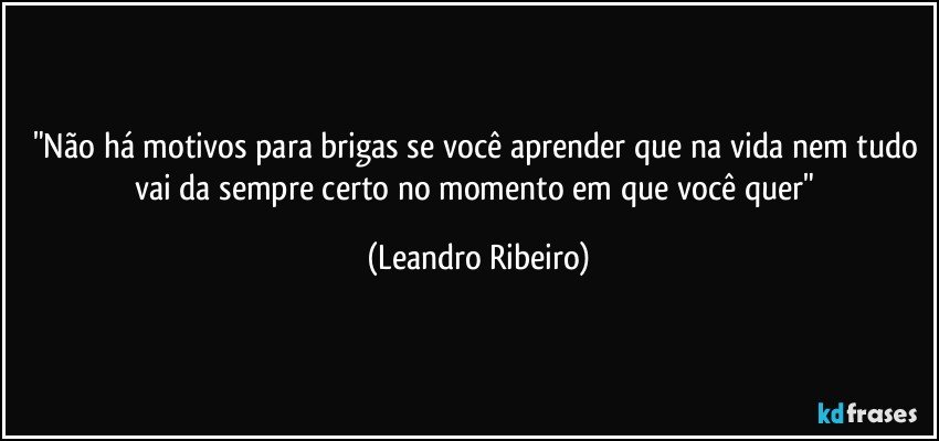 "Não há motivos para brigas se você aprender que na vida nem tudo vai da sempre certo no momento em que você quer" (Leandro Ribeiro)