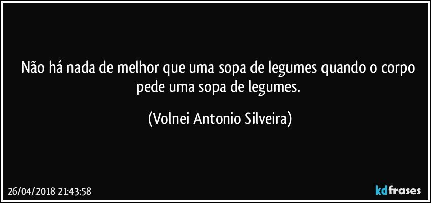 Não há nada de melhor que uma sopa de legumes quando o corpo pede uma sopa de legumes. (Volnei Antonio Silveira)