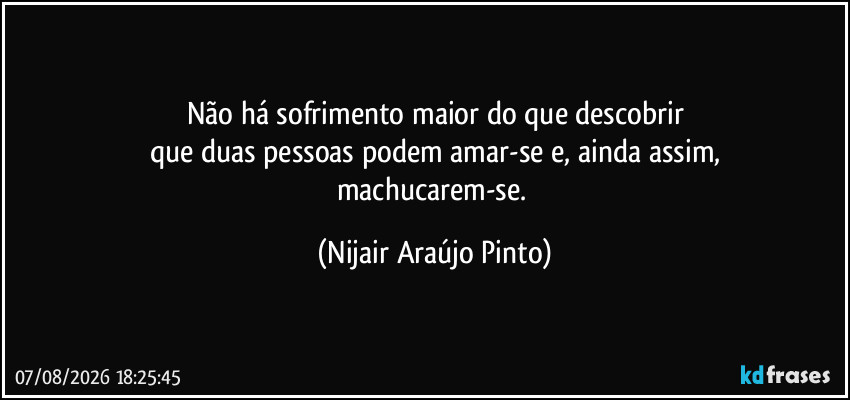 Não há sofrimento maior do que descobrir
que duas pessoas podem amar-se e, ainda assim,
machucarem-se. (Nijair Araújo Pinto)