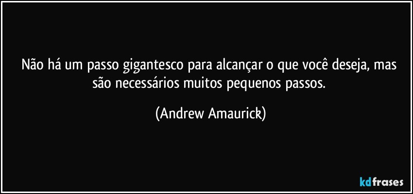 Não há um passo gigantesco para alcançar o que você deseja, mas são necessários muitos pequenos passos. (Andrew Amaurick)