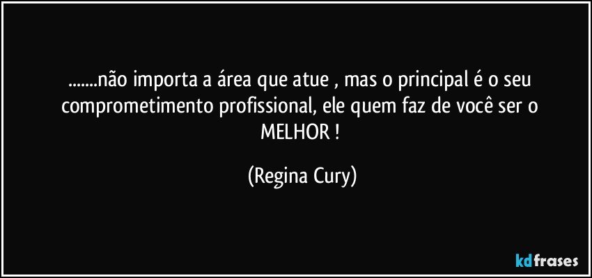 ...não importa a área que atue , mas o principal  é  o seu  comprometimento profissional,  ele  quem   faz de você  ser  o MELHOR ! (Regina Cury)