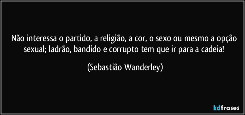 Não interessa o partido, a religião, a cor, o sexo ou mesmo a opção sexual; ladrão, bandido e corrupto tem que ir para a cadeia! (Sebastião Wanderley)