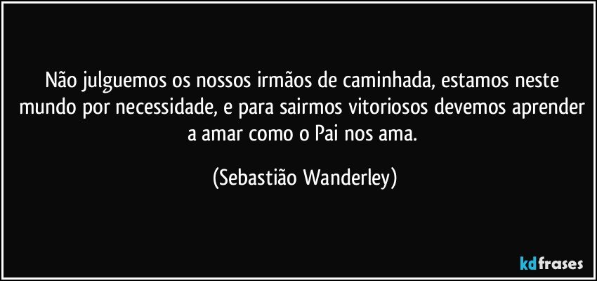 Não julguemos os nossos irmãos de caminhada, estamos neste mundo por necessidade, e para sairmos vitoriosos devemos aprender a amar como o Pai nos ama. (Sebastião Wanderley)